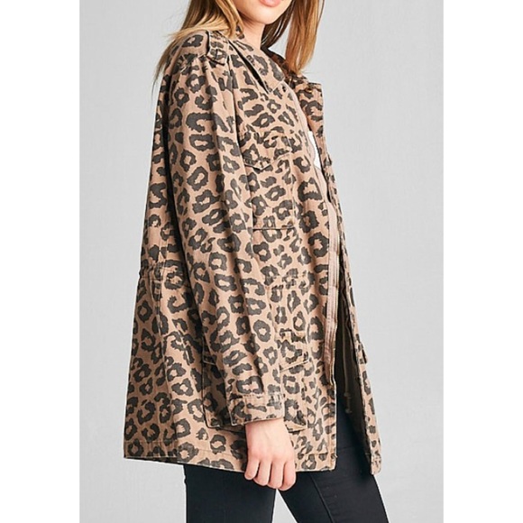 NEW Ellison Leopard Print Zip Up Utility Jacket Adjustable Drawstring Size S - Picture 4 of 12